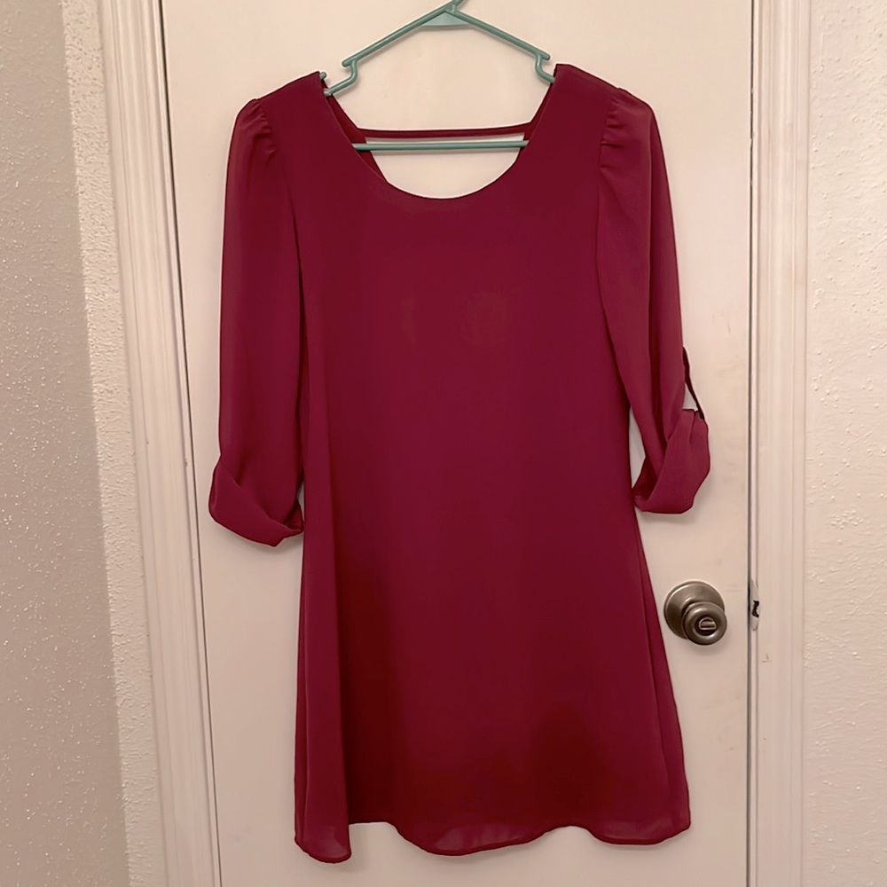 Dark Pink chiffon Speechless shift dress with long sleeves